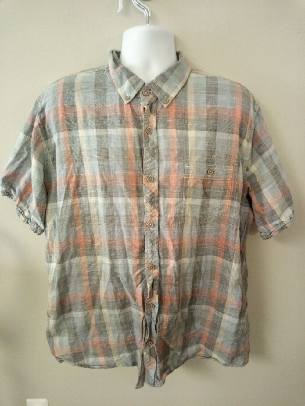 Weatherproof Blue Orange Casual Button Down Short Sleeved Shirt Size XXL